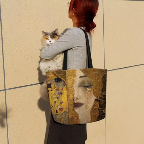 Klimt Painting Tote Bag - Stylish Reusable Grocery Shoulder Bag