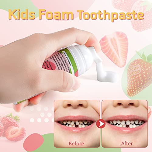 Strawberry Foam Toothpaste for Kids 2 Pack, Low Fluoride, U-Shaped Toothbrush Compatible, 1.06 oz