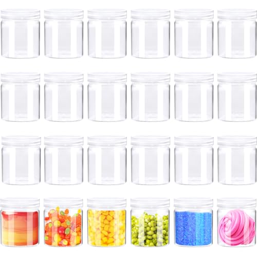 24 Pack 4oz Clear Plastic Slime Containers with Lids, Wide Mouth Travel Jars