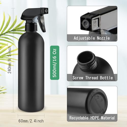 16oz Plastic Spray Bottles 6-Pack - Heavy-Duty HDPE Fine Mist/Stream, Leakproof Trigger, Adjustable For Cleaning, Garden, Essential Oils