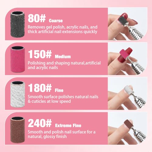 200 Pcs Nail Drill Bits Sanding Bands Set - Coarse to Fine Grits