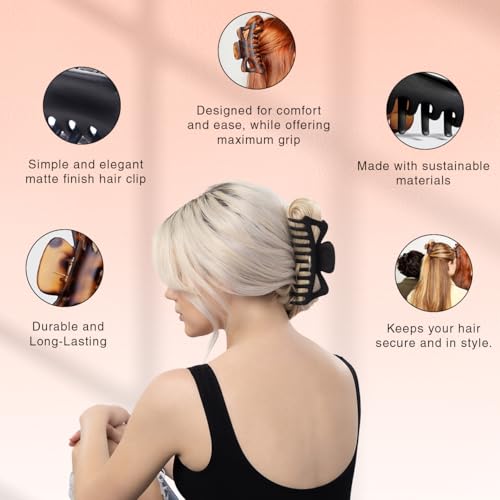 Kitsch Jumbo Claw Clips for Thick Hair - 2pcs Black & Tort