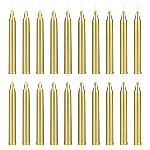 Gold Unscented Mini Taper Candles - 20 Count | 4" x 1/2" | Clean Burning for Rituals & Meditation