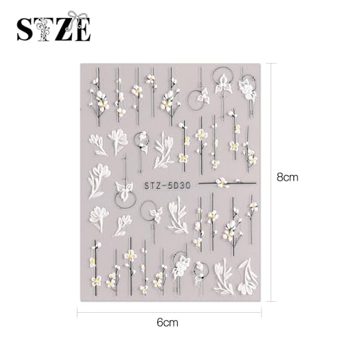 Self-Adhesive 3D Floral Nail Art Stickers - 4 Sheets