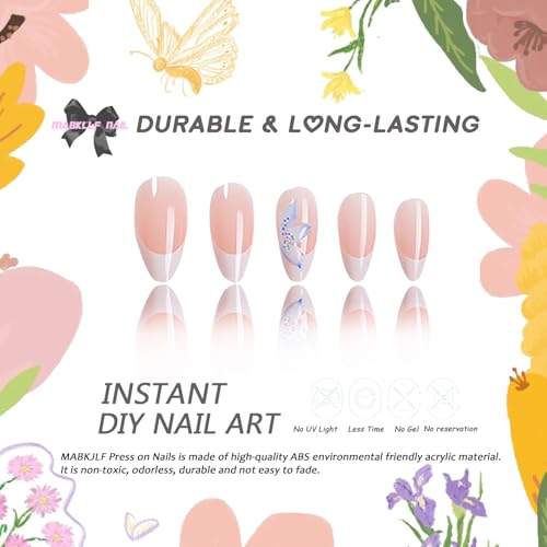 Press on Nails Medium Almond MABKJLF Fake White French Tip False with