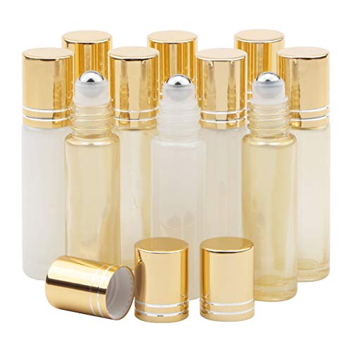 Kesell 10ml Glass Roller Bottles - 10-Pack Pearl White & Gold