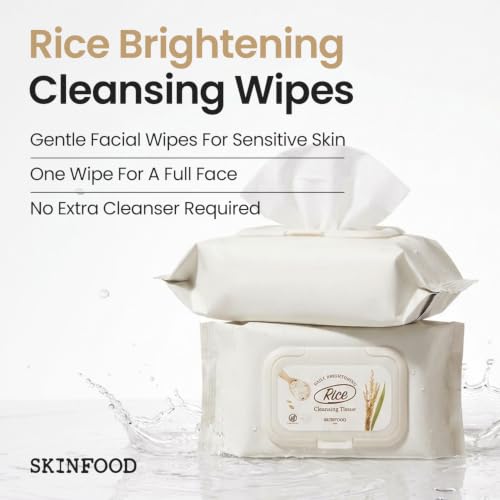 SKINFOOD Rice Cleansing Wipes - Hypoallergenic Makeup Remover (80 Sheets)