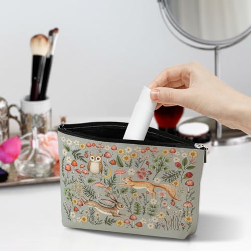 Forest Friends Makeup Bag - Aesthetic Cotton Cosmetic Pouch