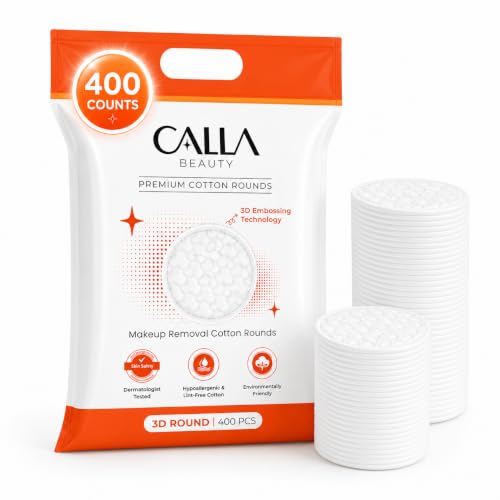 CALLA BEAUTY 400 Count 3D Embossed Cotton Rounds for Face Makeup Removal & Skincare