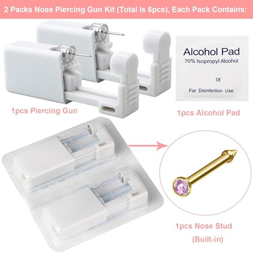 Nose Piercing Gun Kit - 6 Piece Disposable Set with 2 Guns & Tools