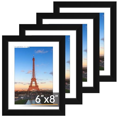 6x8 Picture Frame Set of 4 - Black Collage Frames with HD Plexiglass