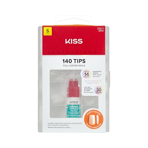 Kiss Professional Press On Nails - Short Square White, 140 Nails & Glue