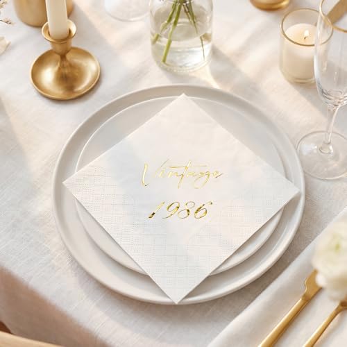 Gold 40th Birthday Napkins - 50 Count, 3-Ply Vintage Design