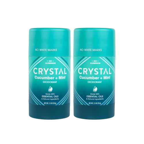 Crystal Magnesium Solid Stick Deodorant, Cucumber + Mint, 2.5 Oz (Pack of 2) - Aluminum Free & Non-Irritating