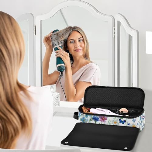 Travel Hair Tools Bag with Heat Resistant Mat - Watercolor Cornflower Daisy
