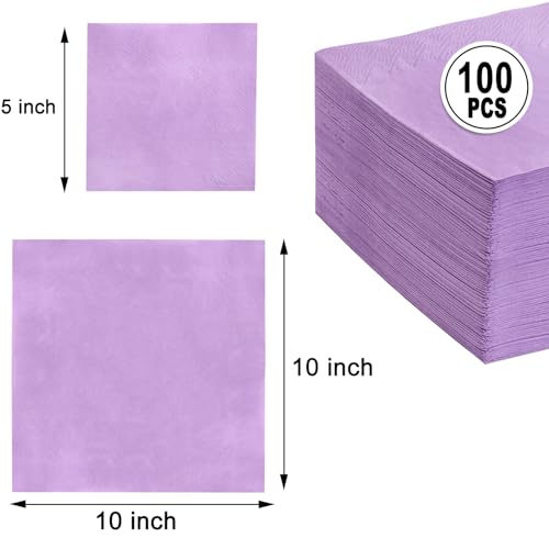 FLOWERCAT 100-Count Purple Cocktail Napkins - 2-Ply Disposable 5" x 5"