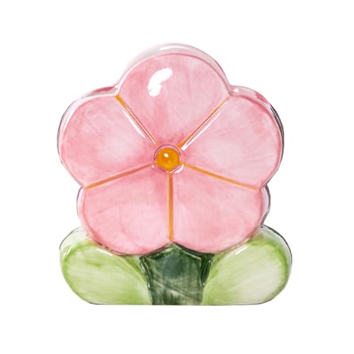 Pink Ceramic Flower Makeup Brush Holder - Decorative Pen Organizer for Vanity