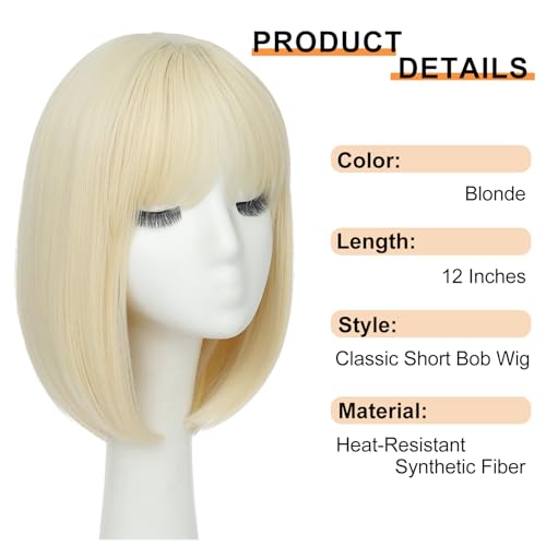 Blonde Bob Wig with Bangs for Women - Synthetic Daily Wear