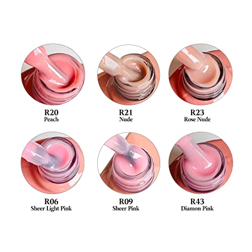 FZANEST Builder Base Gel Polish Kit, 6pcs Sheer Nude Pink Self-Leveling Gel