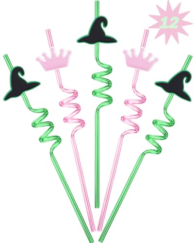 Wicked Straws Party Favors - Reusable Witch Hat & Crown Straws, 12 Pack