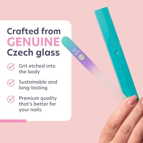 Bona Fide Beauty Czech Glass Nail File with Case, Pastel Green Violet Crystal File for Natural Nails. Nail Care Tool Gifts for Women