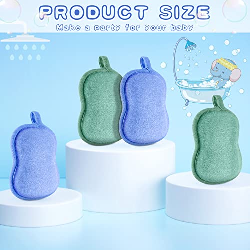 Tatuo 4 Pcs Baby Bath Sponge Set - Soft Shower Sponges in Green & Blue