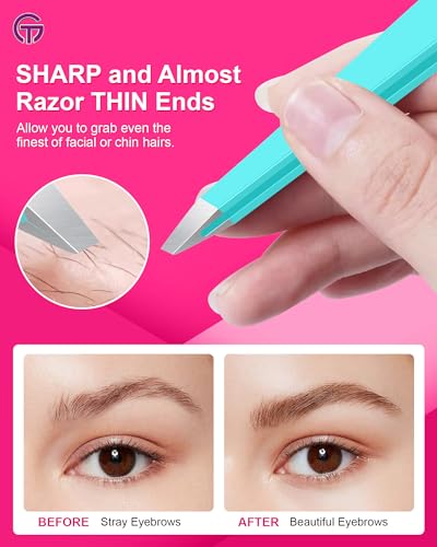 GlamTweeler Professional Slant Tip Eyebrow Tweezers with Leather Case