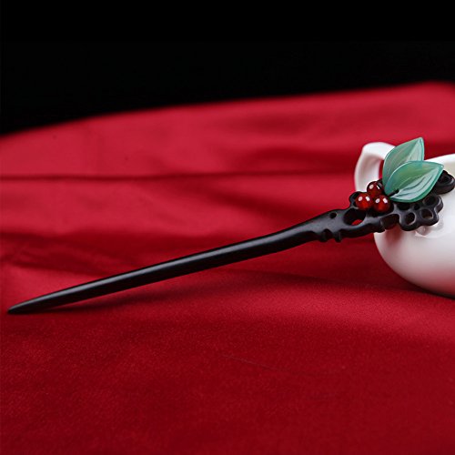 Handmade Ebony Wood Hair Stick - Vintage Leaf Carved Hair Chopstick