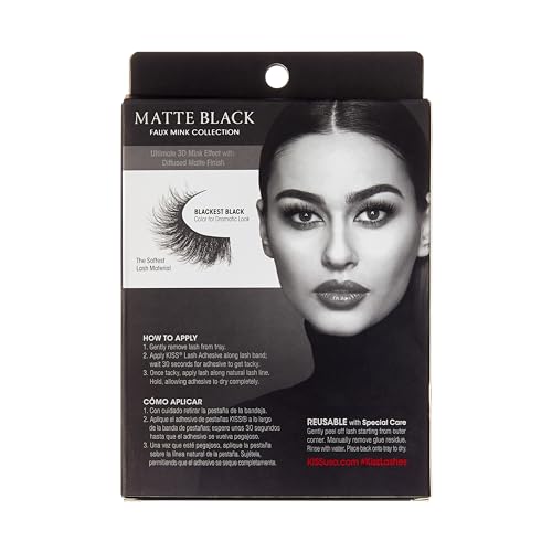 KISS Matte Black Faux Mink Lashes, 18mm-20mm, 4 Pairs