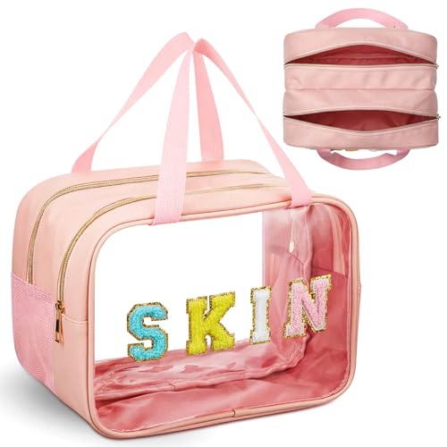 Travel Makeup Bag with Clear PVC Front & Double Layer Spacious Organizer