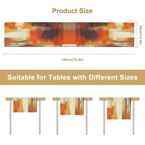 Abstract Orange Beige Brown Oil Painting Table Runner - 13x36 Inch