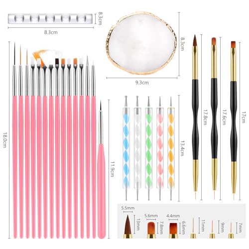 25-Piece Nail Art Brush Set with Palette & Dual-Tip Pens