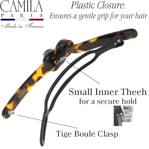 Tokyo 3.75 Inch Handmade French Hair Barrette Clip - Metal-Free Closure, Strong Hold for All Hair Types