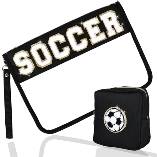 Soccer Makeup Bag Set - 2 Pcs Waterproof Cosmetic Travel Pouches for Women