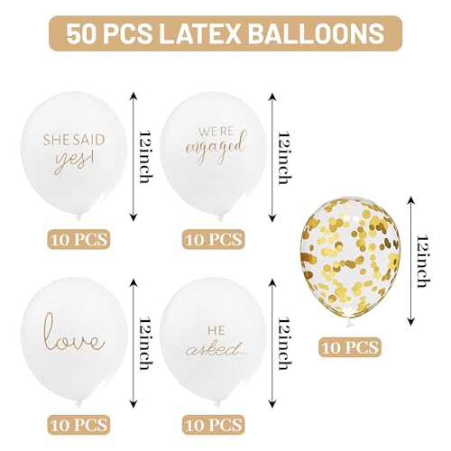 50 Engagement Balloons Set - He Asked, She Said Yes, Love & Gold Confetti