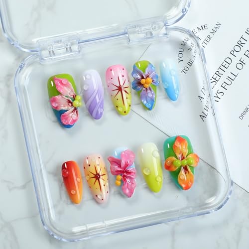 3D Floral Almond Press on Nails - Luxury Handmade Gel False Nails (Size M)