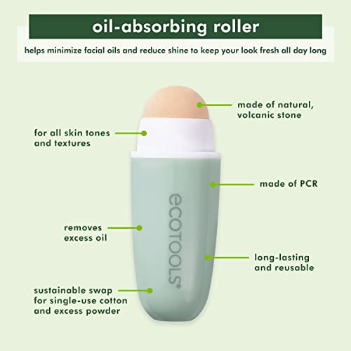 EcoTools Oil Absorbing Facial Roller with Volcanic Stone - Reusable Shine Control Tool for Oily Skin