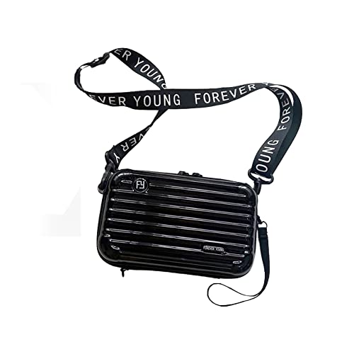 OXYPLAY Black PVC Hard Shell Travel Luggage & Makeup Bag with Alphabet Strap
