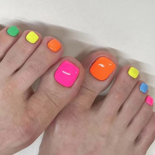 MISUD 18-05JZJ02 Colorful Rainbow Acrylic Toe Nails with Glue - 24 pcs