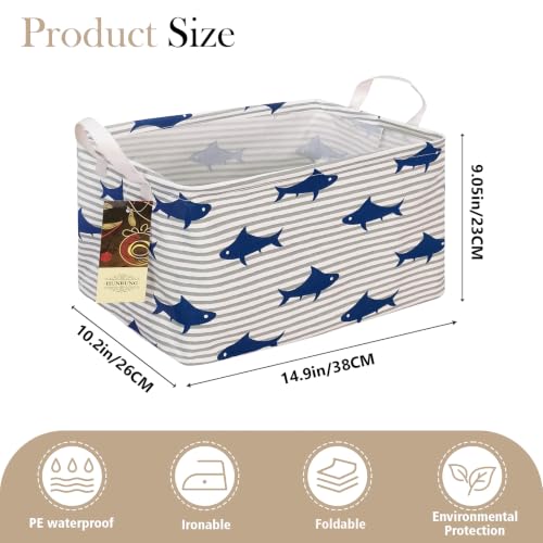 Foldable Canvas Storage Basket with Handles - 14.9x10.2x9.05 in