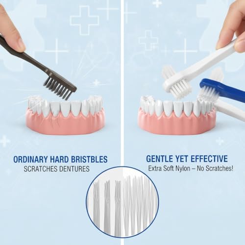Double-Sided Denture Brush - 2PCS with Extra Soft Bristles for Dentures, Retainers & Night Guards