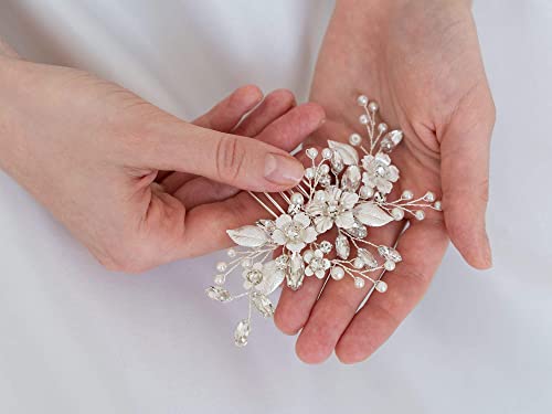 Silver Bridal Hair Comb with Crystals & Pearls - Handmade Wedding Hair Accessory