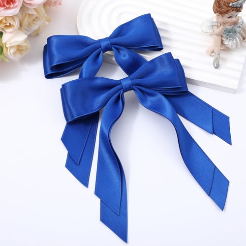 Royal Blue Hair Bow Clips - 2 Pack Satin Ribbon Barrettes