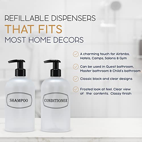 16 oz Refillable Shampoo & Conditioner Bottles with Pumps - Frosted Clear