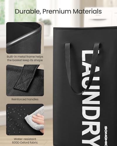 SONGMICS 80L Foldable Laundry Hamper - Water-Repellent Storage Basket, 2 Pack, Ink Black