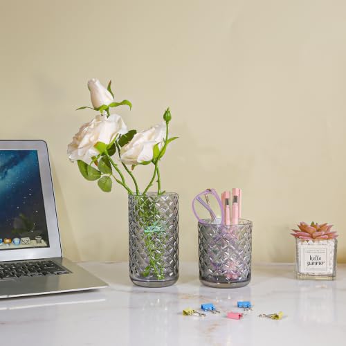 DASITON Glass Makeup Brush Holder, Diamond Pattern Crystal Cosmetic Cup