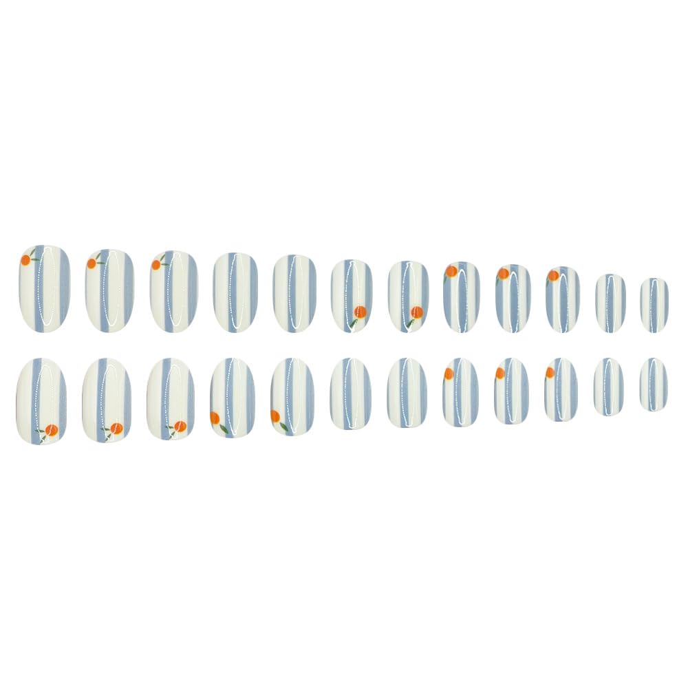 Medium Oval Press-On Nails - Glossy Summer Designs | Cute Orange, Reusable Full Cover Nails, 24 Pcs