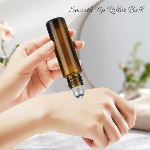 10ml Amber Essential Oil Roller Bottles - 4 Pack with Labels & Tools