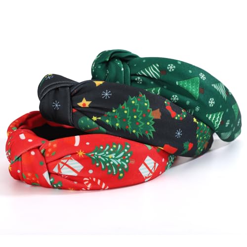 IDDFEVE 3-Pack Christmas Headbands for Women - Red & Green Tree Holiday Hair Accessories