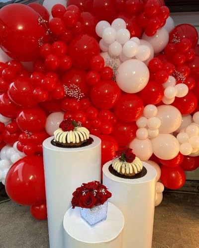 200-Piece Red and White Balloon Arch Kit with Stars for Parties